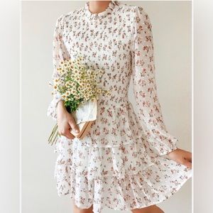 Stunning White Floral Ruffled Dress